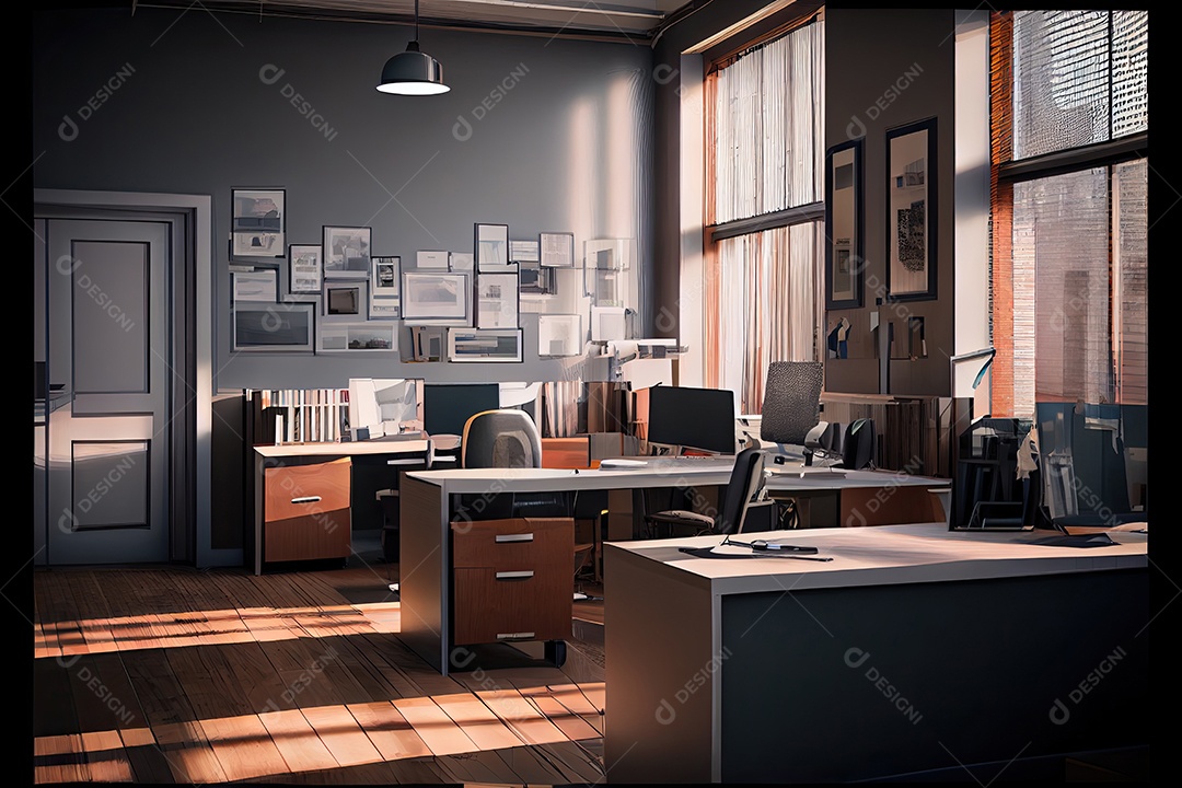 Visualização arquitetônica de um escritório.