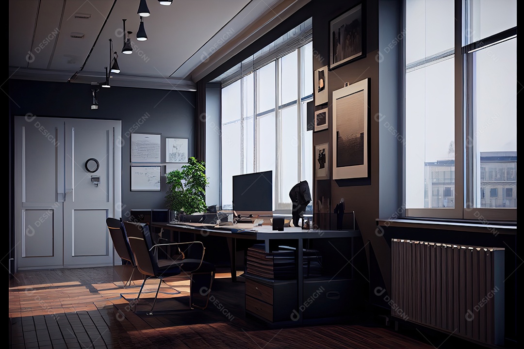 Visualização arquitetônica de um escritório.
