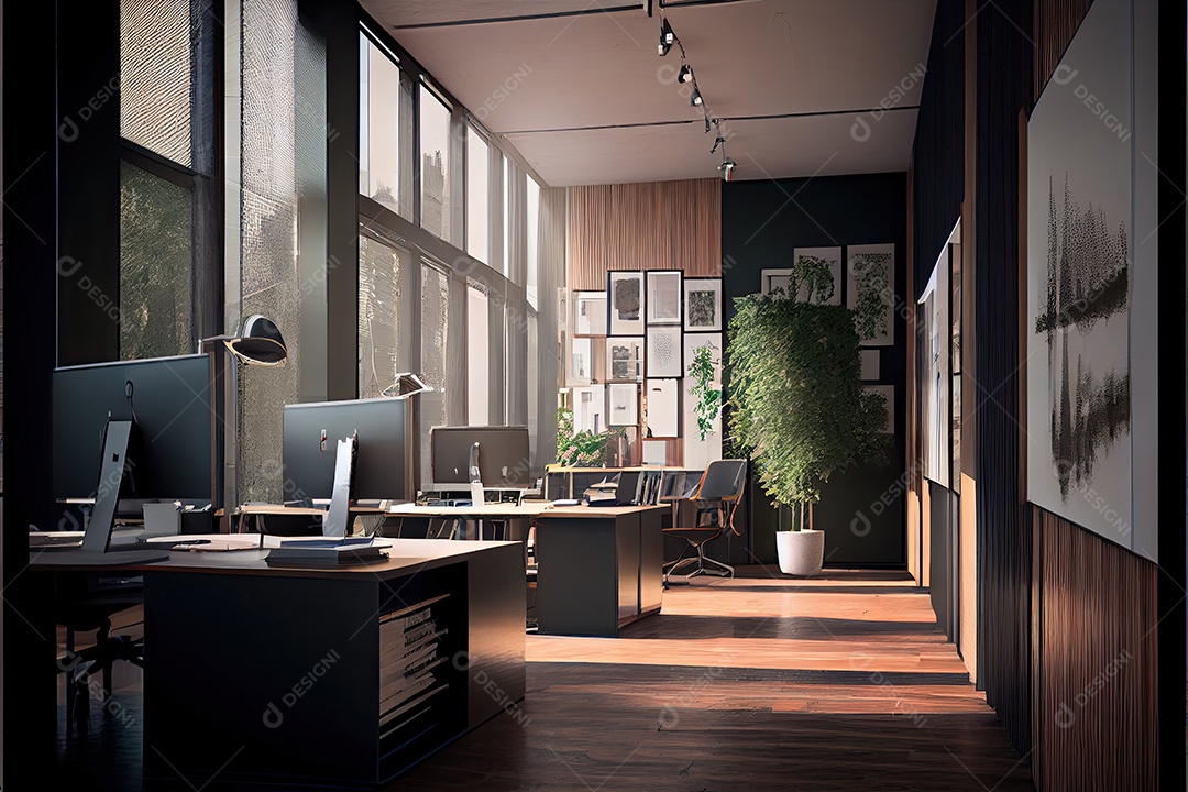 Visualização arquitetônica de um escritório.