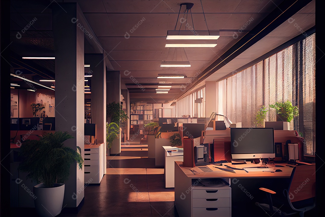 Visualização arquitetônica de um escritório.