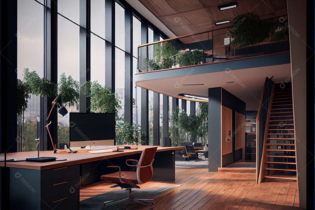 Visualização arquitetônica de um escritório.