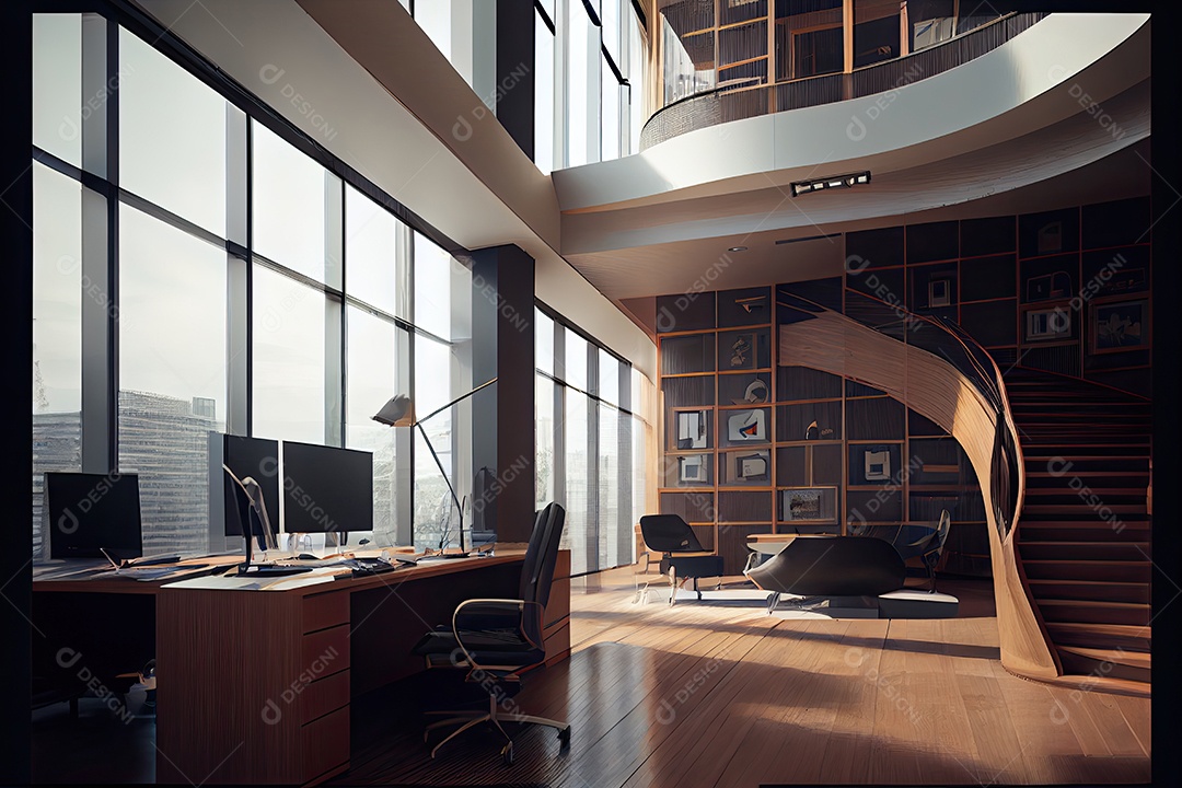 Visualização arquitetônica de um escritório.