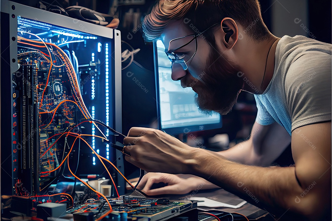 Tecnologia Blockchain e conceito de rede Empresário blockchain na mão com conexão de rede de ícones em segurança azul e fundo de conexão digital.