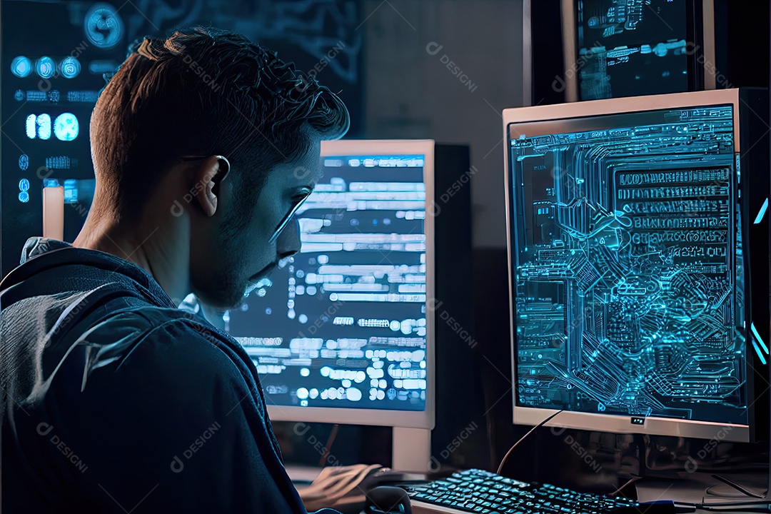 Tecnologia Blockchain e conceito de rede Empresário blockchain na mão com conexão de rede de ícones em segurança azul e fundo de conexão digital.