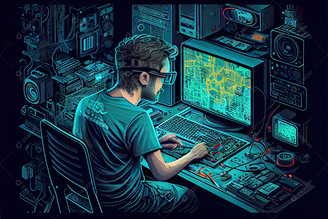 Tecnologia Blockchain e conceito de rede Empresário blockchain na mão com conexão de rede de ícones em segurança azul e fundo de conexão digital.