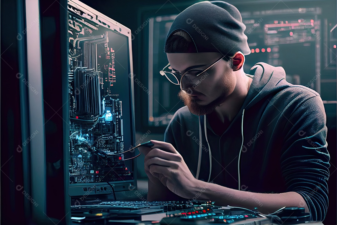 Tecnologia Blockchain e conceito de rede Empresário blockchain na mão com conexão de rede de ícones em segurança azul e fundo de conexão digital.