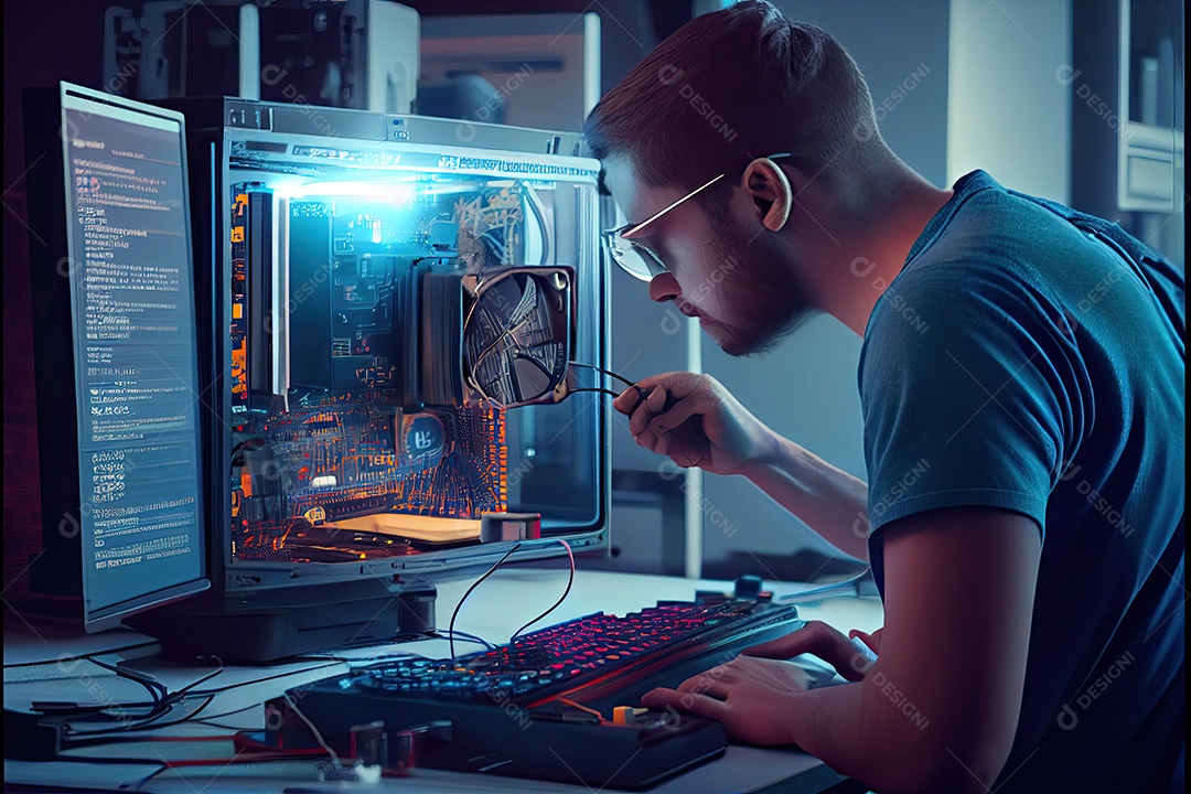 Tecnologia Blockchain e conceito de rede Empresário blockchain na mão com conexão de rede de ícones em segurança azul e fundo de conexão digital.