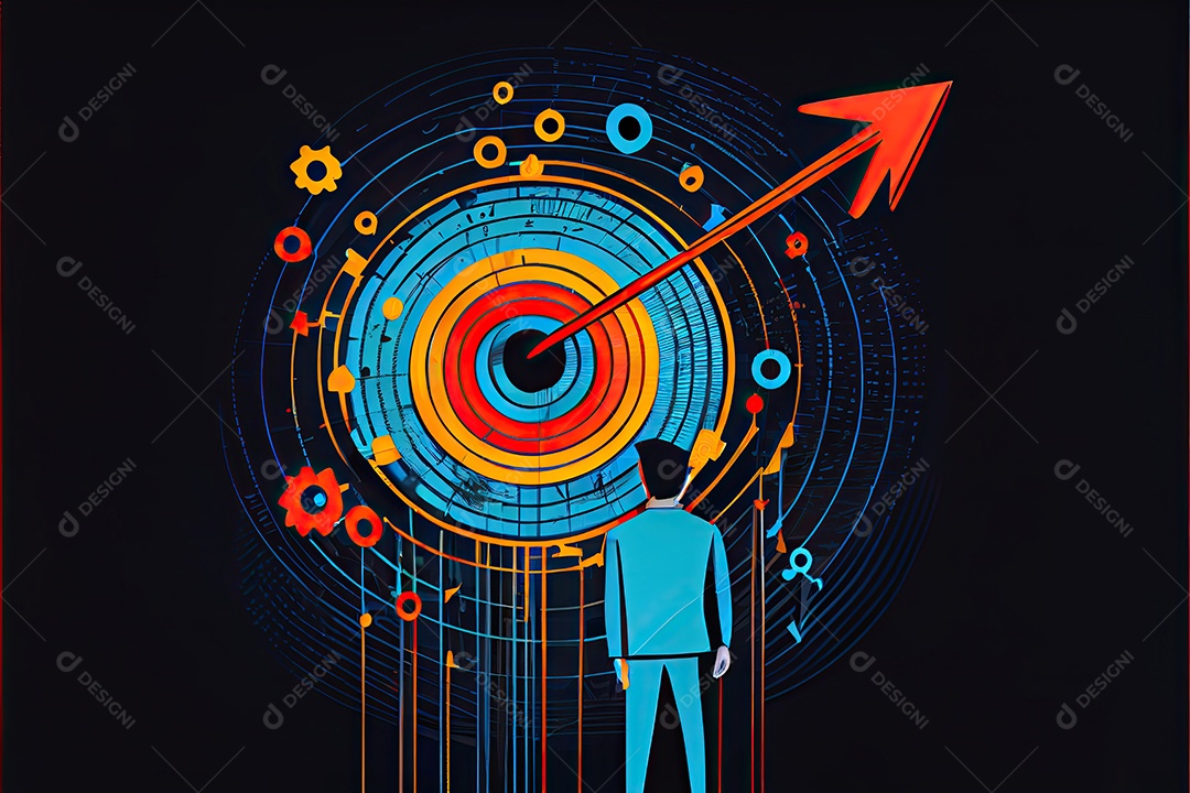 Objetivos e conquistas de negócios e tecnologia Empresário desenha aumento gráfico de setas ano de crescimento futuro corporativo Gráfico de estatísticas de resolução de ano novo receita crescente.