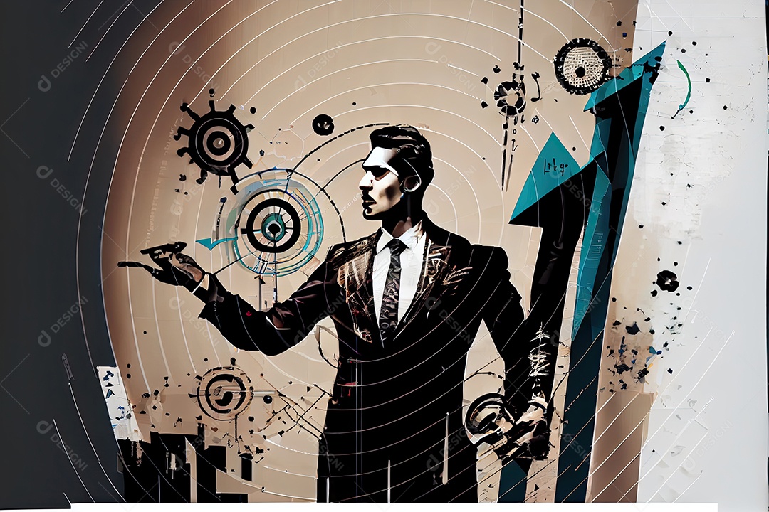 Objetivos e conquistas de negócios e tecnologia Empresário desenha aumento gráfico de setas ano de crescimento futuro corporativo Gráfico de estatísticas de resolução de ano novo receita crescente.