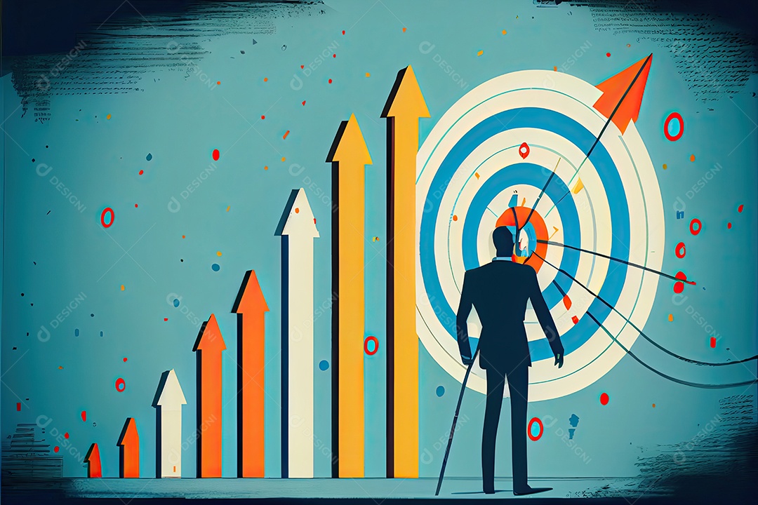 Objetivos e conquistas de negócios e tecnologia Empresário desenha aumento gráfico de setas ano de crescimento futuro corporativo Gráfico de estatísticas de resolução de ano novo receita crescente.