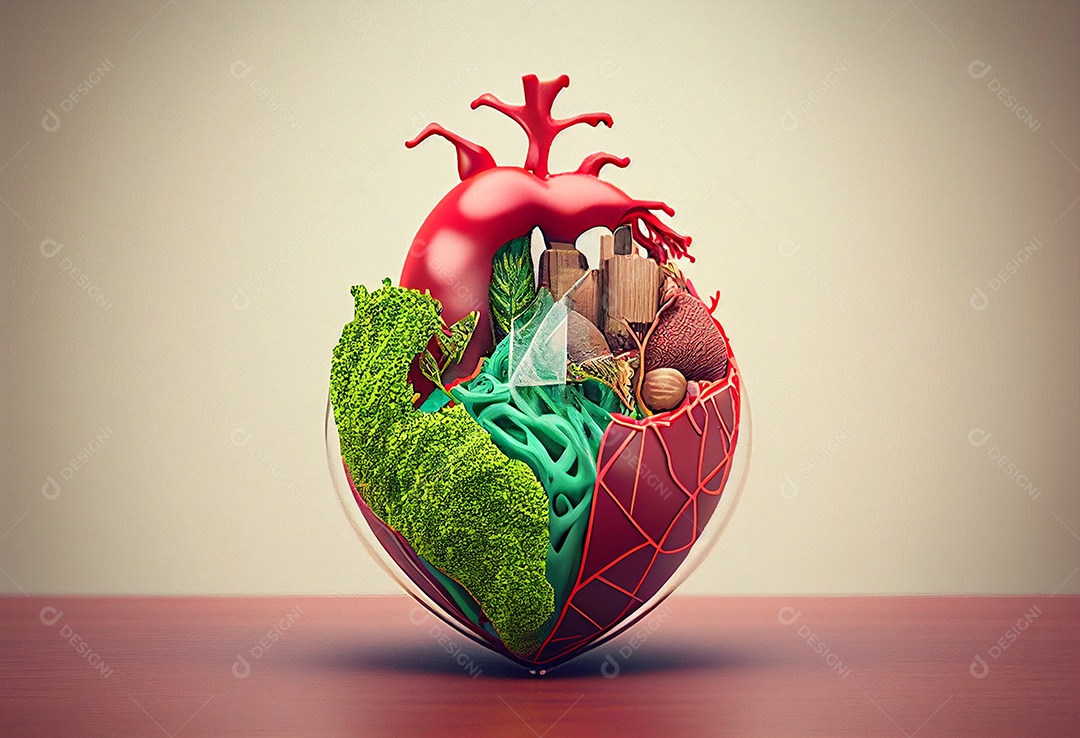 Fundo ilustração coração saudável em 3D sobre background gerado por IA