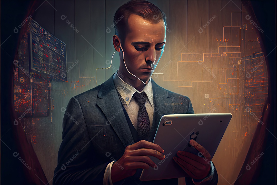 Empresário usando tecnologia.