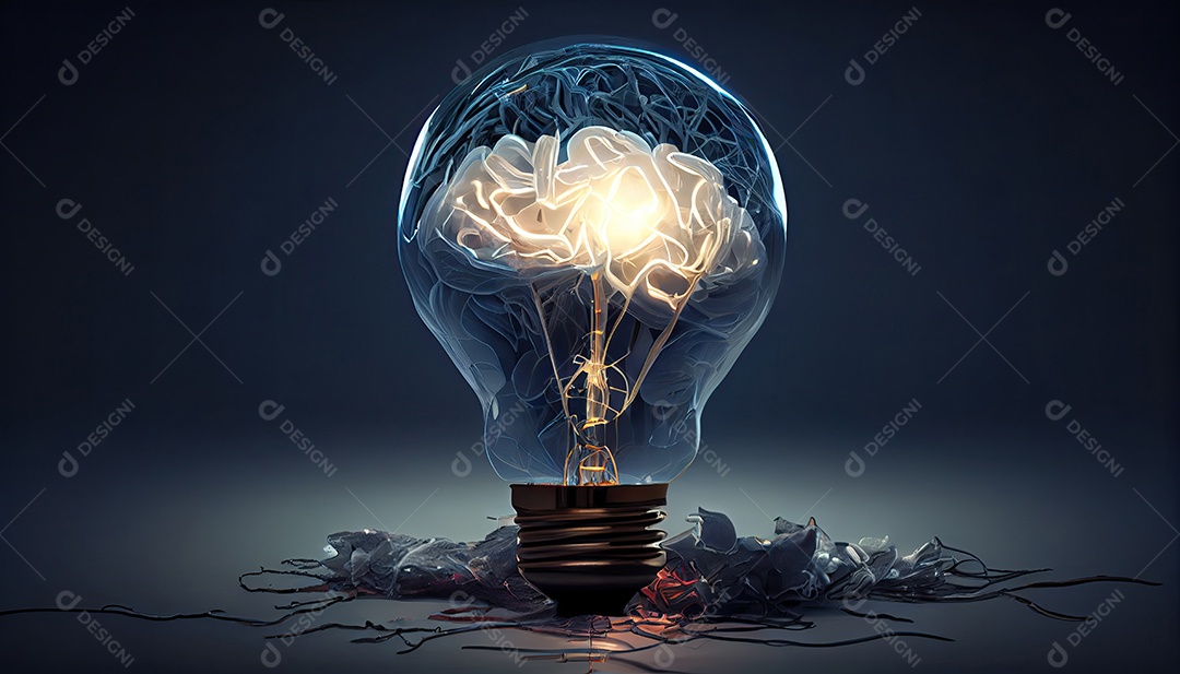 Ideia criativa com cérebro e lâmpada.