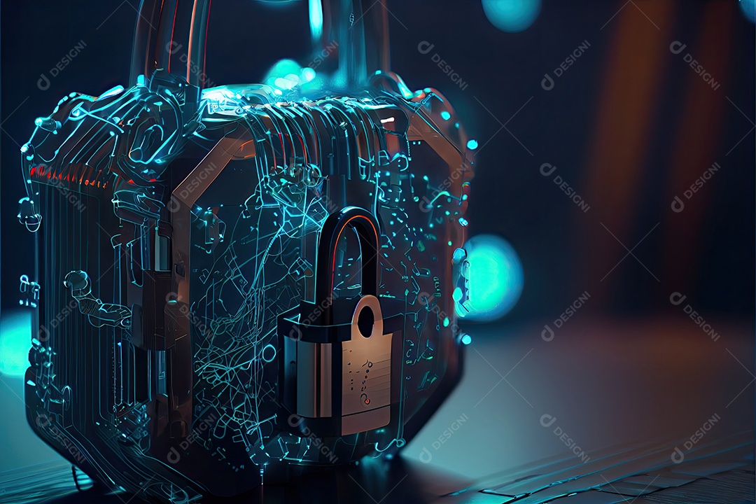 Rede de segurança cibernética. cadeado digital com proteção de dados, rede de tecnologia e rede social.