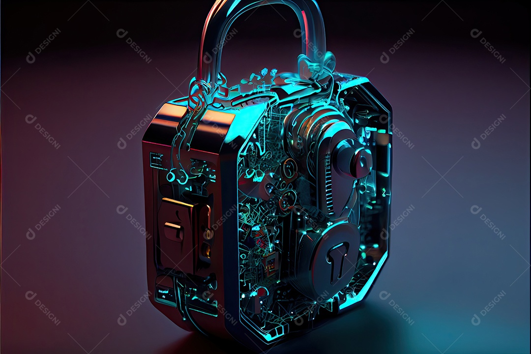 Rede de segurança cibernética. cadeado digital com proteção de dados, rede de tecnologia e rede social.