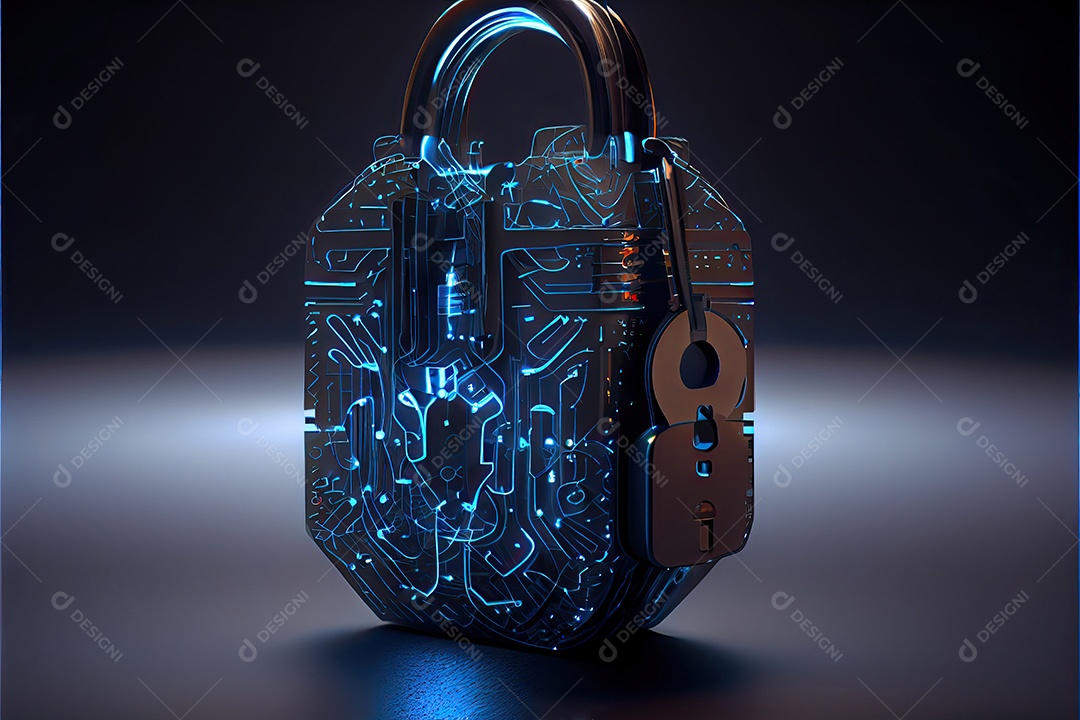 Rede de segurança cibernética. cadeado digital com proteção de dados, rede de tecnologia e rede social.