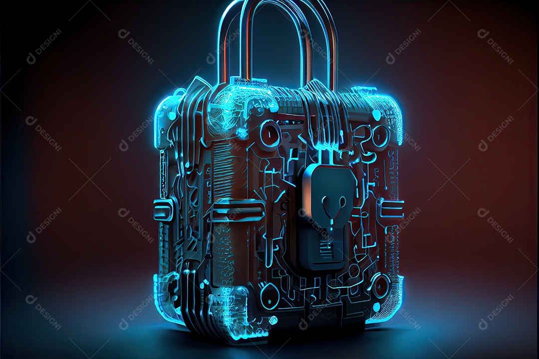 Rede de segurança cibernética. cadeado digital com proteção de dados, rede de tecnologia e rede social.