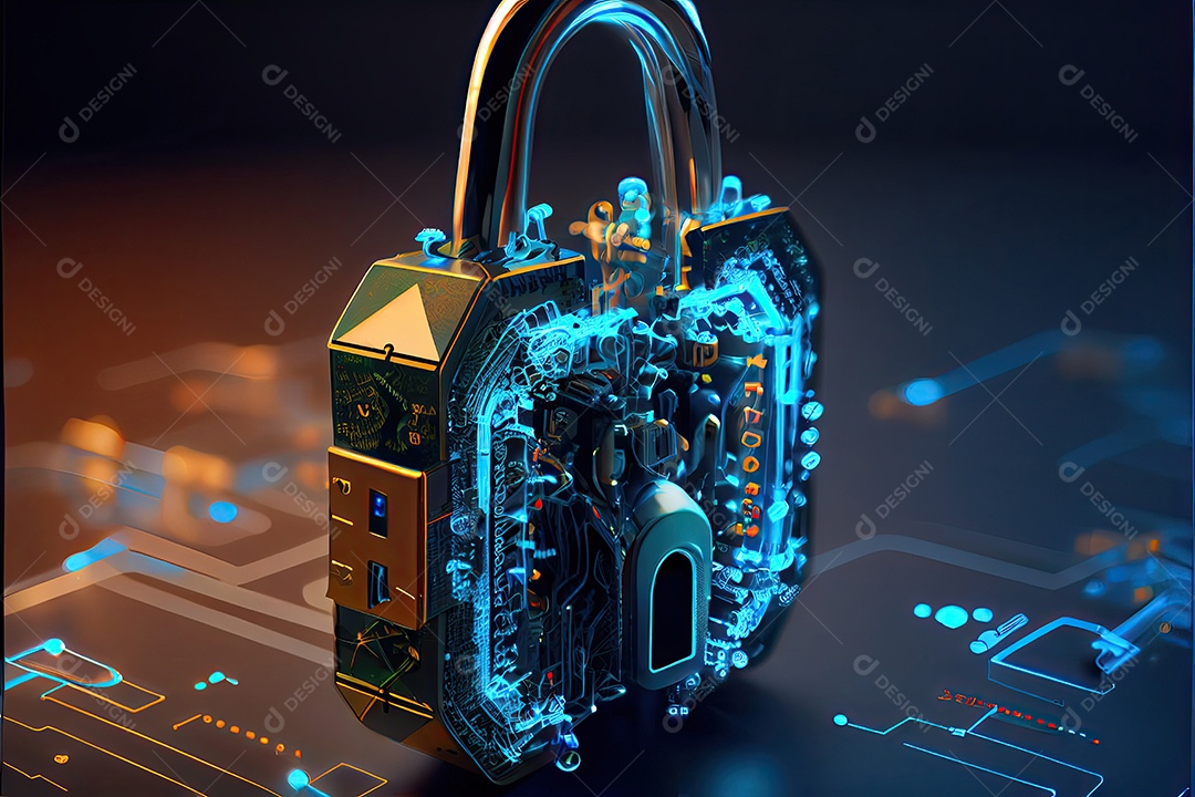 Rede de segurança cibernética. cadeado digital com proteção de dados, rede de tecnologia e rede social.