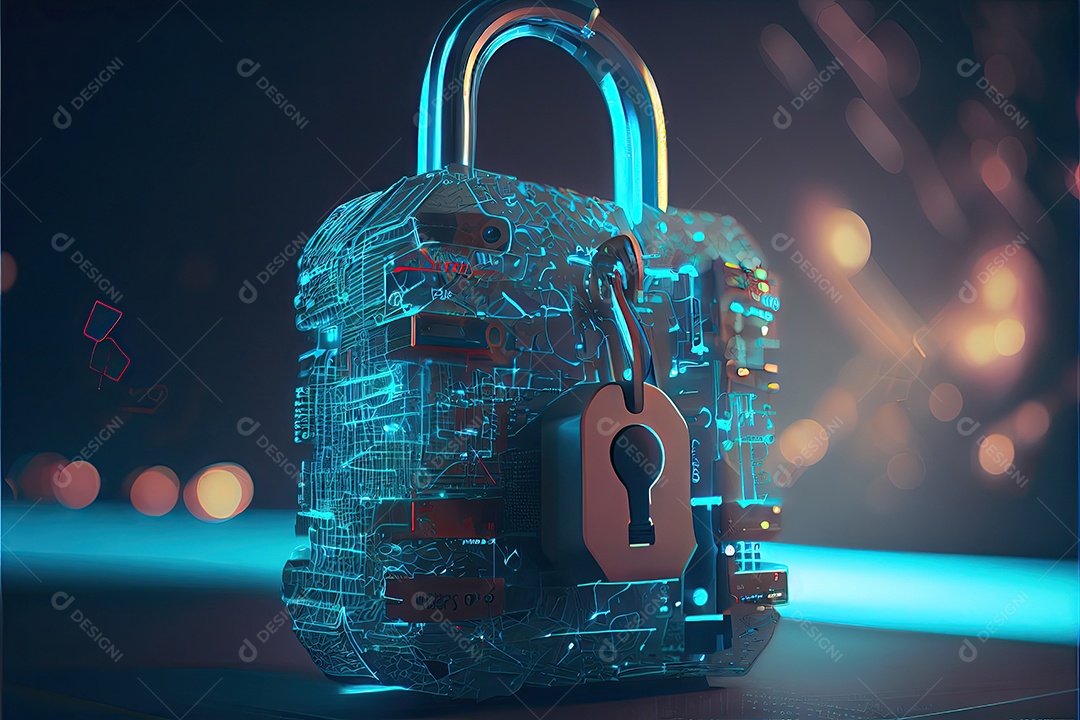 Rede de segurança cibernética. cadeado digital com proteção de dados, rede de tecnologia e rede social.