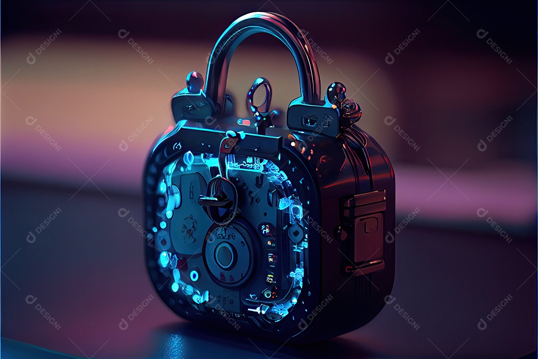 Rede de segurança cibernética. cadeado digital com proteção de dados, rede de tecnologia e rede social.