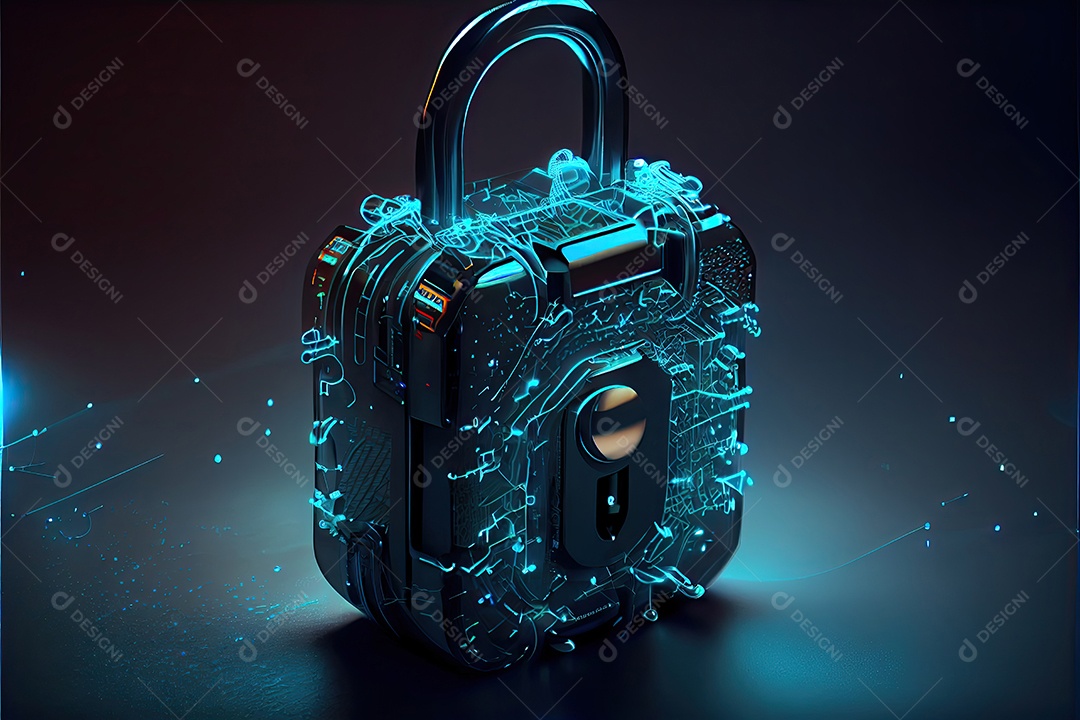 Rede de segurança cibernética. cadeado digital com proteção de dados, rede de tecnologia e rede social.