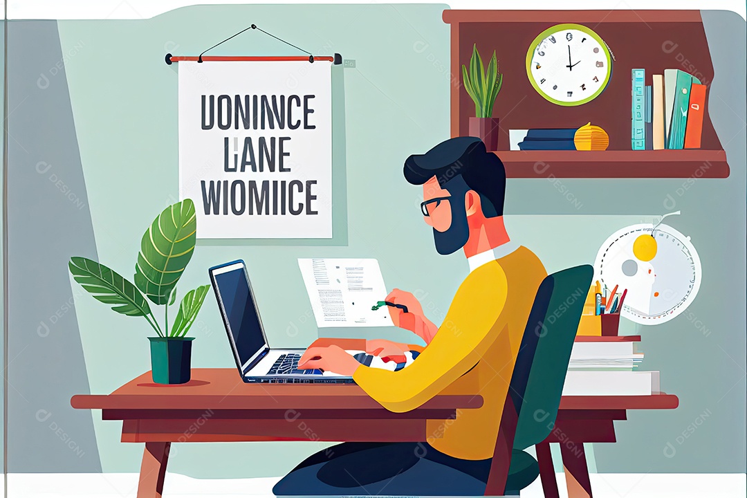 Trabalho à distância, trabalhando no conceito de casa. Mão de homem trabalhando em computador portátil com telefone celular e documento em papel na mesa no escritório doméstico.