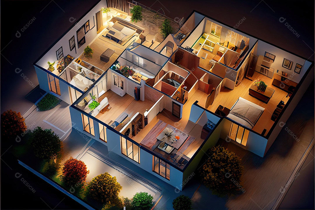 Planta da casa dos sonhos, em foco nítido.