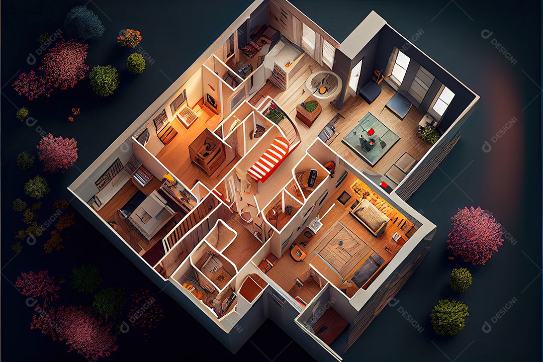 Planta da casa dos sonhos, em foco nítido.