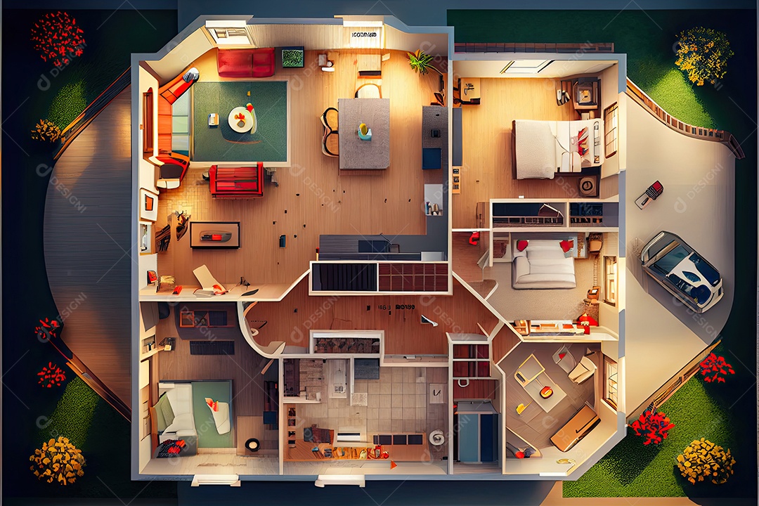 Planta da casa dos sonhos, em foco nítido.