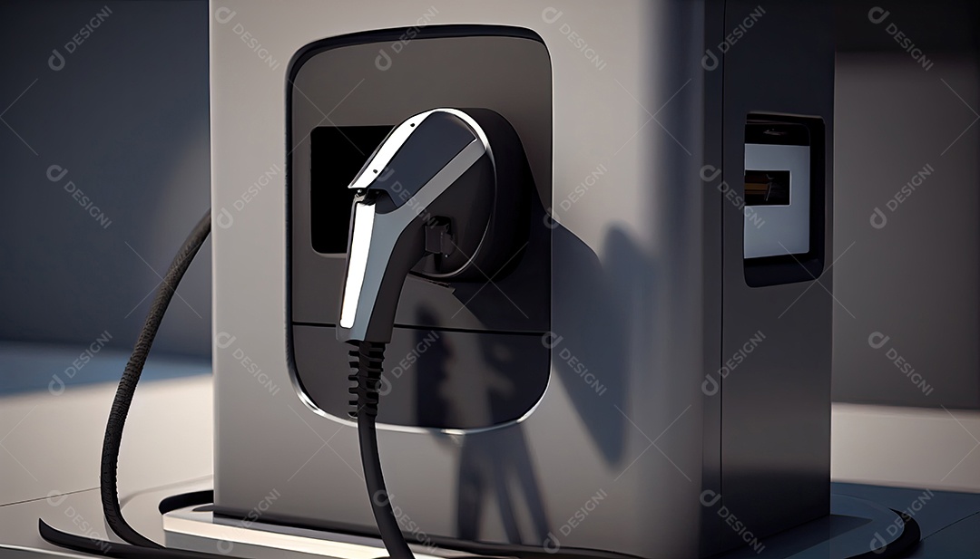 Carro elétrico EV conectado carregando na estação autônoma.