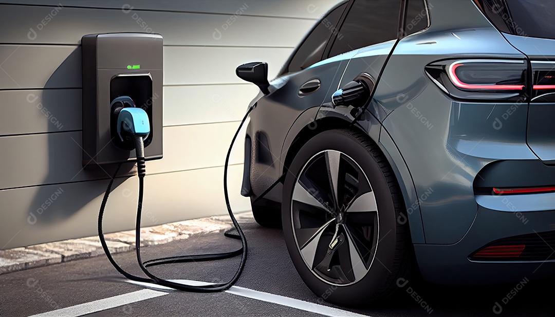 Carro elétrico EV conectado carregando na estação autônoma.