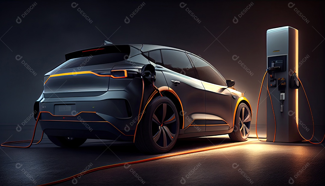 Carro elétrico EV conectado carregando na estação autônoma.