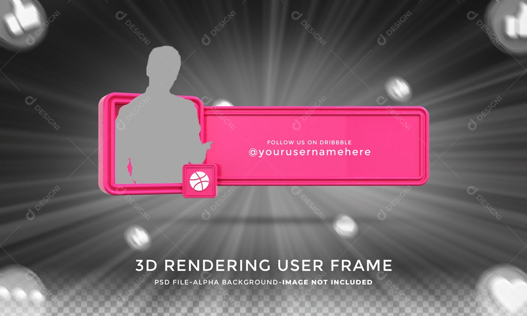 Placa De Mídias Sociais Do Dribbble Em Moldura Elemento 3D PSD