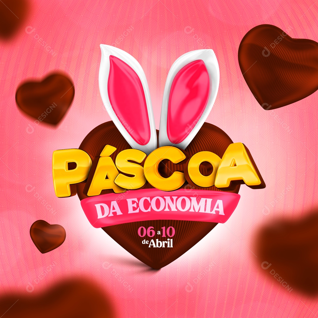 Páscoa Da Economia Selo 3D Rosa e Dourado Para Composição PSD