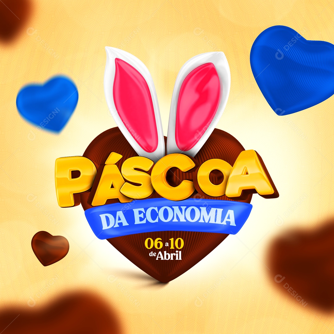 Páscoa Da Economia Selo 3D Azul e Dourado Para Composição PSD