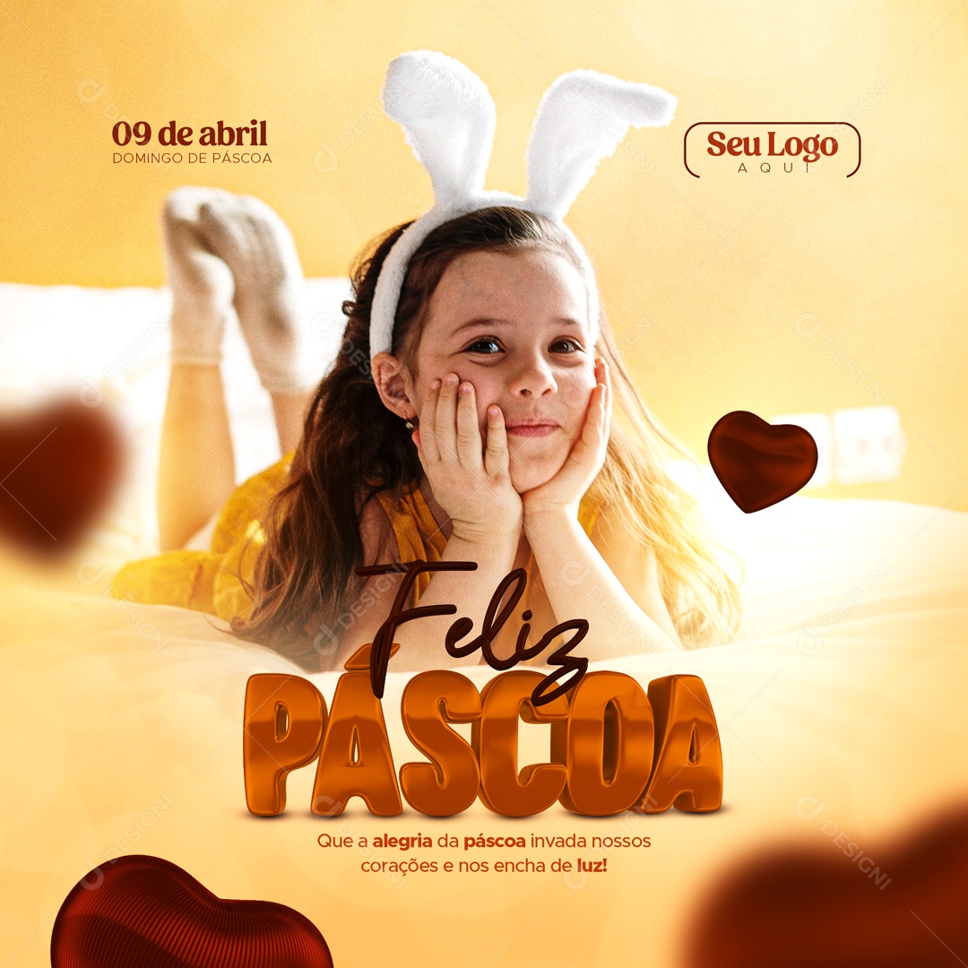 Que A Alegria Da Páscoa Invada Nossos Corações Feliz Páscoa Social Media PSD Editável