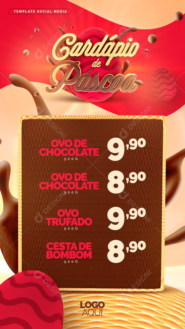 Cardápio De Páscoa Ovo De Chocolate Social Media PSD Editável