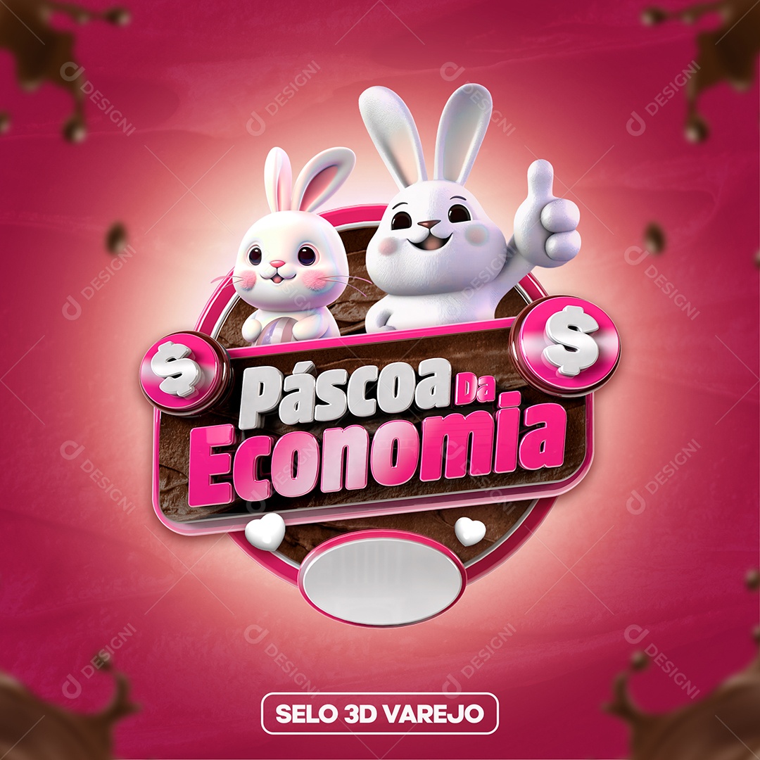 Páscoa Da Economia Selo 3D Rosa Para Composição PSD