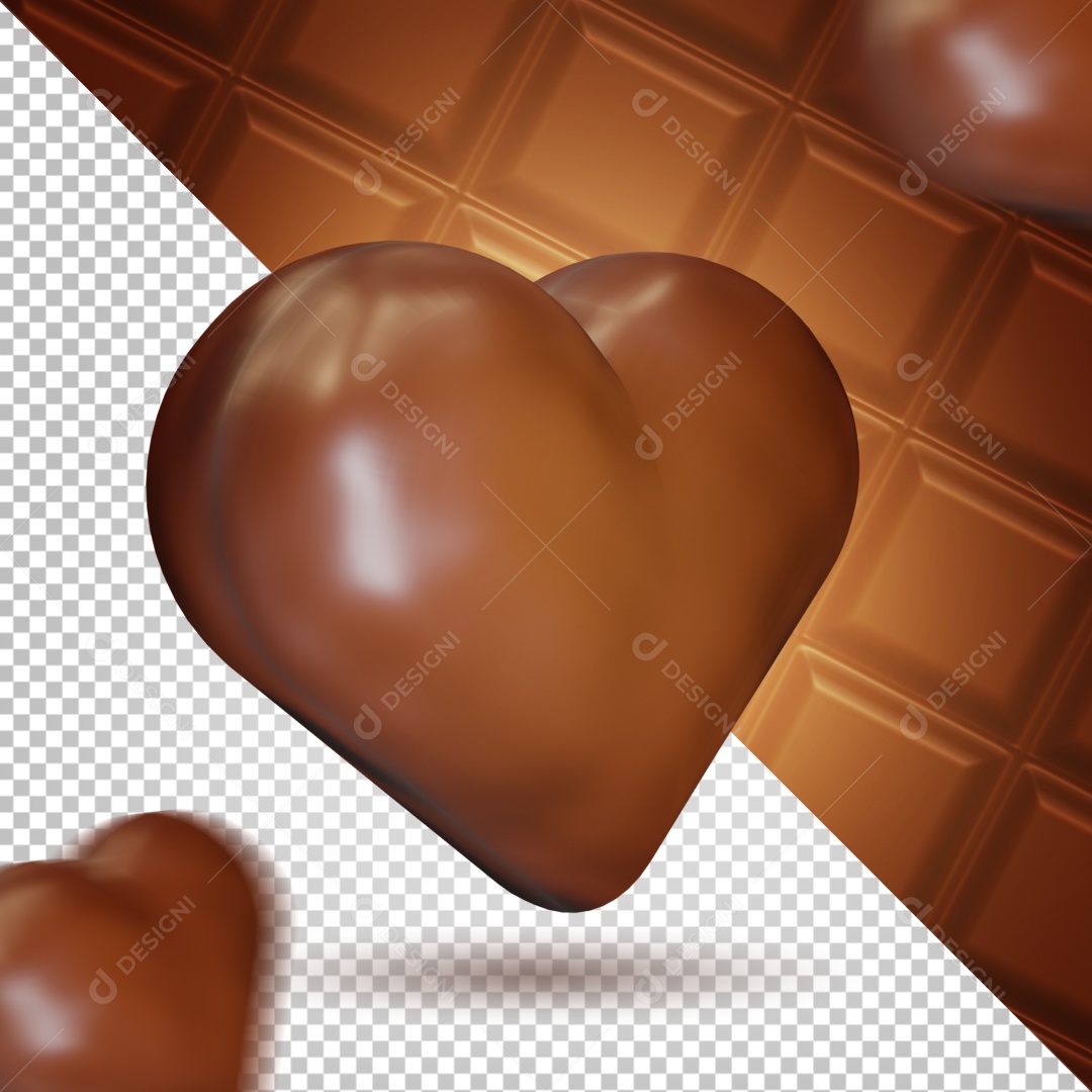 Coração De Chocolate para Páscoa Elemento 3D Para Composição PSD