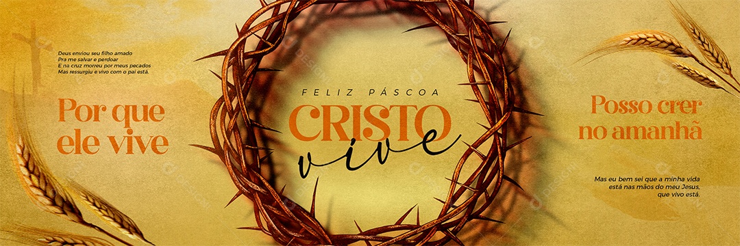 Banner Por Que Ele Vive Feliz Páscoa Cristo Vive Social Media PSD Editável