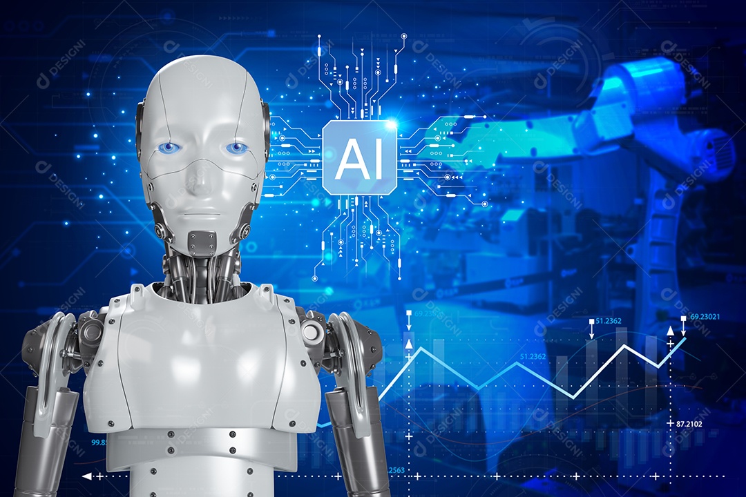 Inteligência artificial. IA de robô inteligente de tecnologia, inteligência artificial por meio de prompt de comando para gerar algo, transformação de tecnologia futurista.