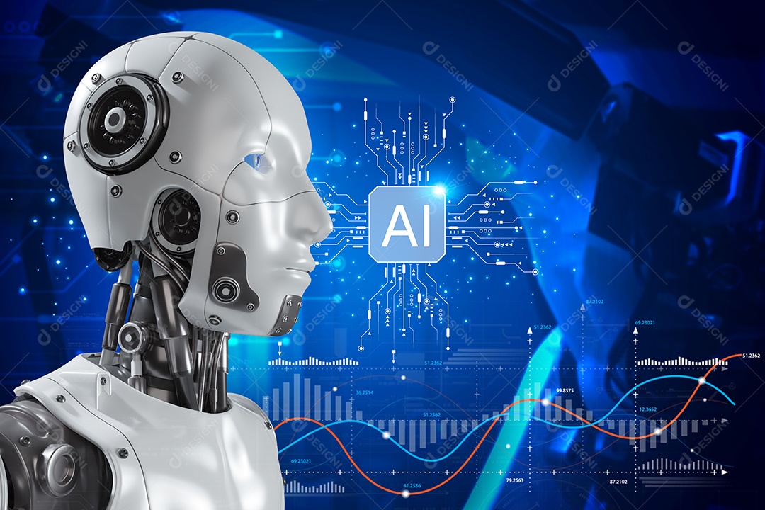 Inteligência artificial. IA de robô inteligente de tecnologia, inteligência artificial por meio de prompt de comando para gerar algo, transformação de tecnologia futurista.
