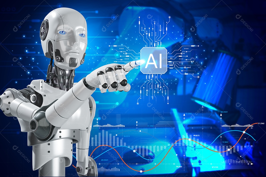 Inteligência artificial. IA de robô inteligente de tecnologia, inteligência artificial por meio de prompt de comando para gerar algo, transformação de tecnologia futurista.