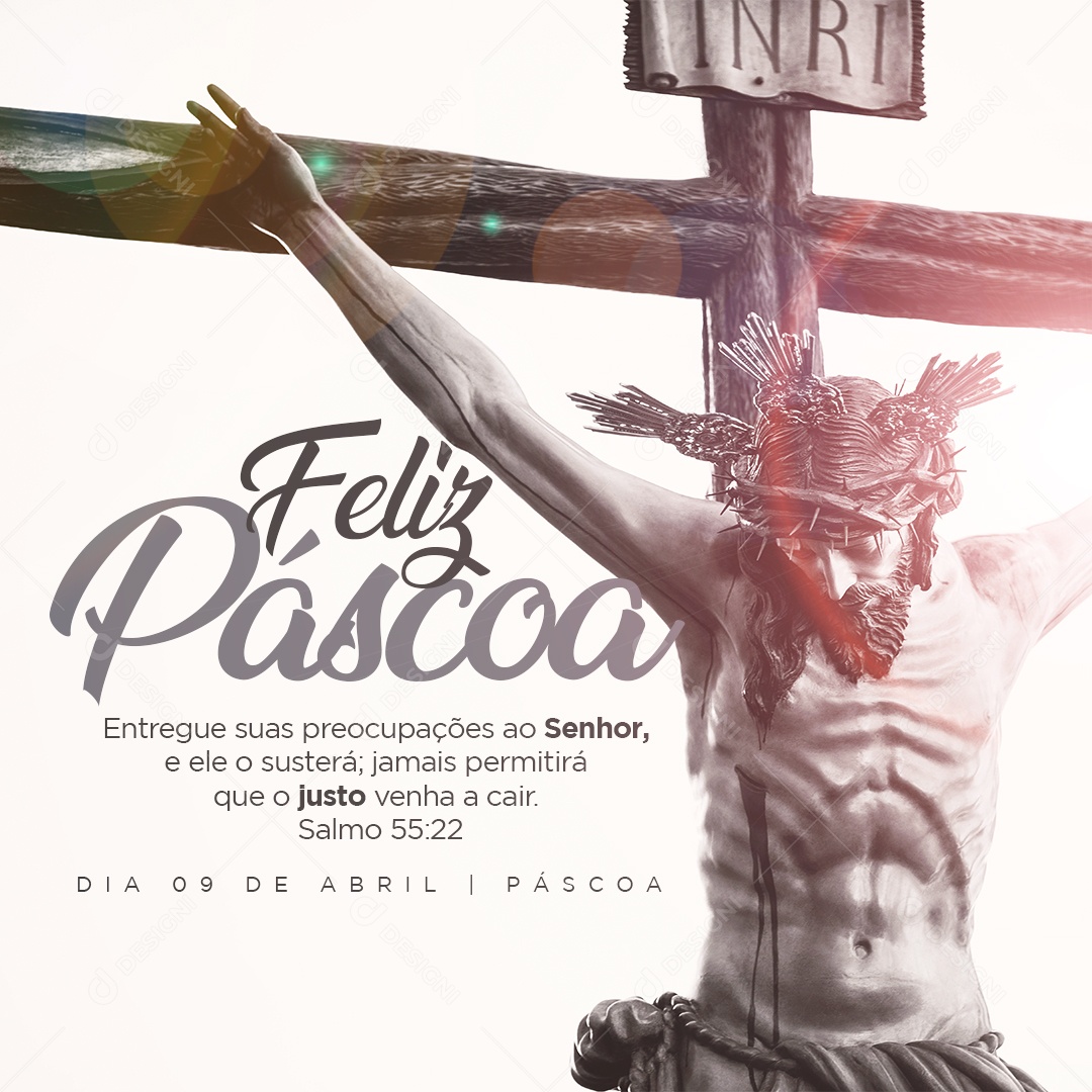 Entregue Suas Preocupações Ao Senhor Feliz Páscoa Social Media PSD Editável