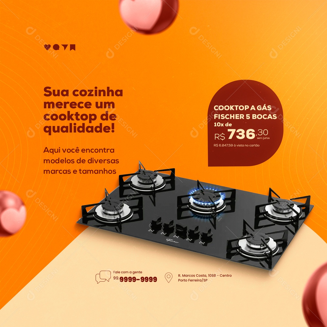 Loja de Electrodomésticos Sua Cozinha Merece um Cooktop de Qualidade Social Media PSD Editável