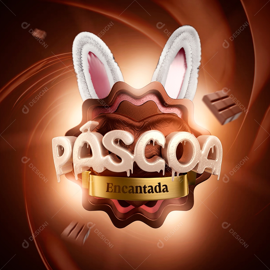 Páscoa Encantada Selo 3D Para Composição PSD