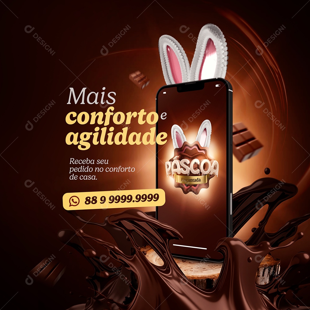 Campanha Páscoa Encantada Mais Conforto e Agilidade Social Media PSD Editável