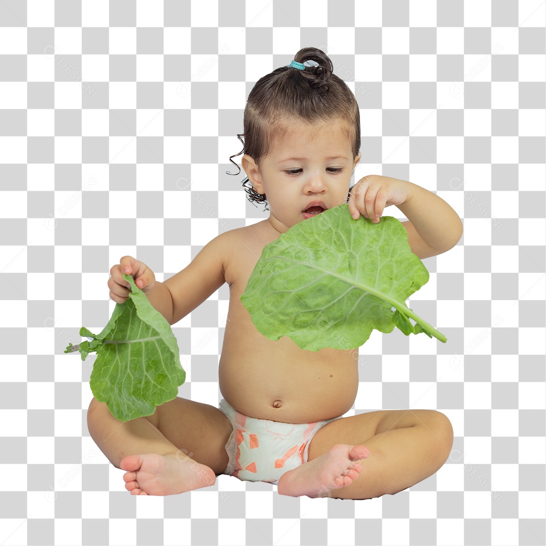 Criança bebê comendo couve flor