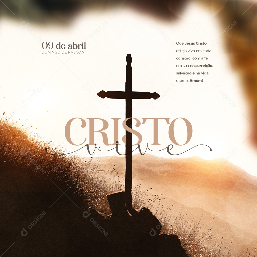 Cristo Vive 09 de Abril Domingo de Páscoa Social Media PSD Editável