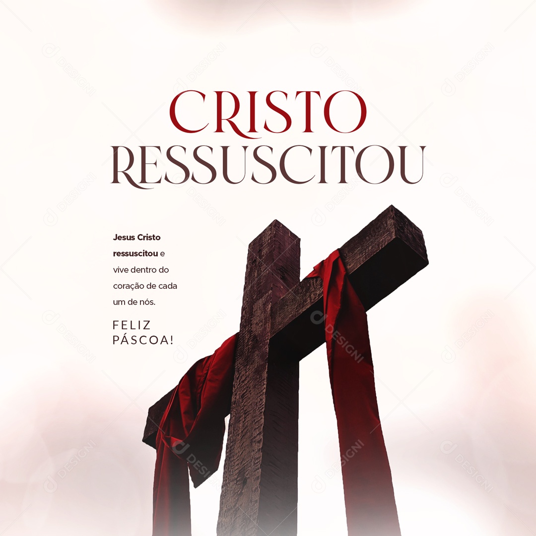 Jesus Cristo Ressuscitou e Vive Dentro do Coração de Cada um de Nós Feliz Páscoa Social Media PSD Editável